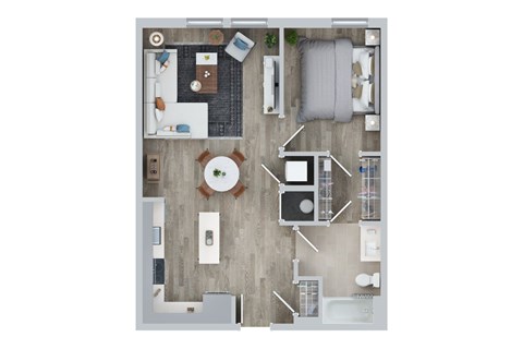 Floor plan for 1 bed, 1 bath, 720 sqft